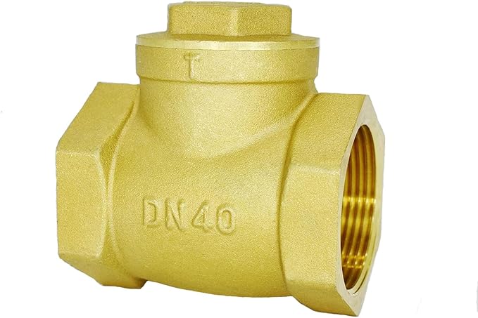 1-1/2"NPT Swing Brass Check Valve DN40, 1-1/2NPT Female Thread Horizontal One Way Valve to Prevent Water Backflow for Sump Pump and Air Compressor
