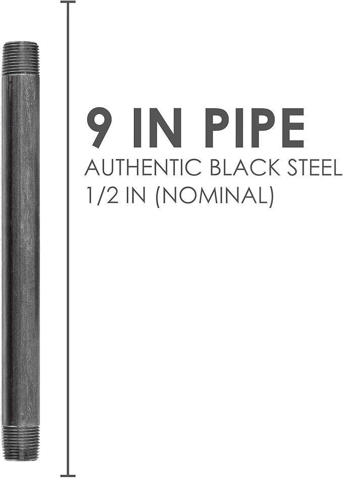 PIPE DÉCOR 1/2” x 42” Malleable Cast Iron Pipe Nipple, Pre-Cut Connectors, Industrial Steel Grey Fits Standard Half Inch Black Threaded Pipes Nipples and Fittings, Build Vintage DIY Furniture, 4 Pack
