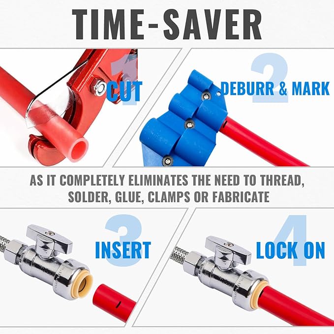 Straight Stop Valve, 2-Pack SUNGATOR Straight Water Shut Off Valve 1/2 x 1/4 Inch Compression, Toilet Water Shutoff, 1/4 Turn, No Lead Brass Push to Connect Plumbing Fitting, PEX Pipe, Copper, CPVC