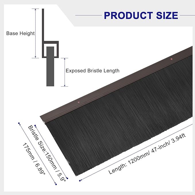 uxcell 2Pcs Door Brush Bottom Sweep H-Shape Aluminum Alloy Base with 5.9-inch PP Brush for Home, Industrial (47-inch L, Brown)