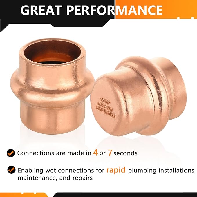 100-Pack HeSun Copper Press End Cap(Plug), 1/2" Pressure Fittings, Press Fit for Copper Tube Connection(PRESS020-100)