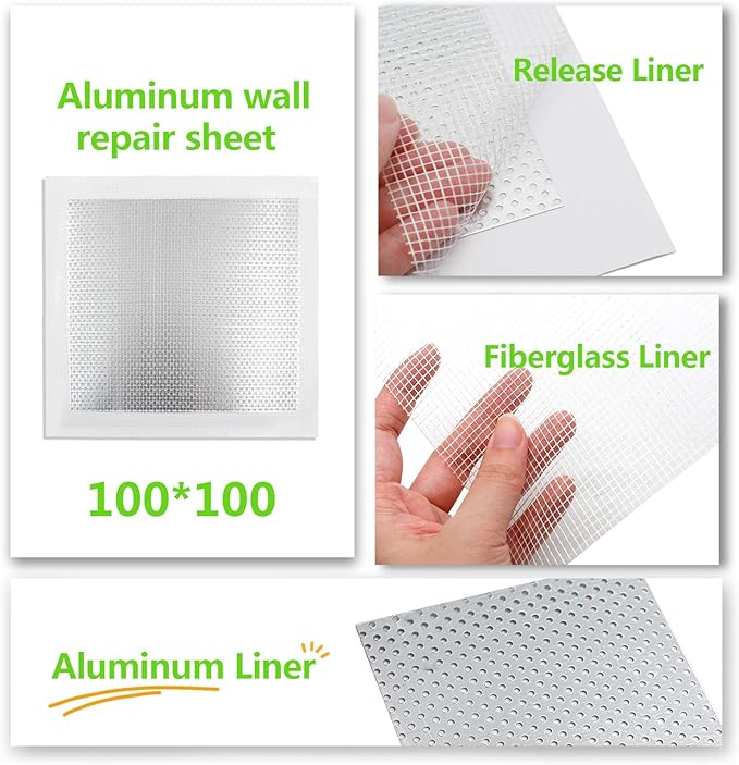16pcs Drywall Repair Patch Kit, 4" x 4" Self Adhesive Aluminum Wall Repair Patch