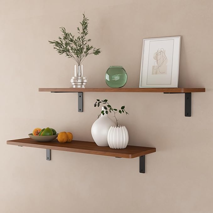 8-Pack 6 Inch Heavy Duty Shelf Brackets, Premium Floating L Bracket for Wall, Kitchen, Mantel Shelves Support | Quarter Inch (1/4") Thick | Black Powder Coated Steel