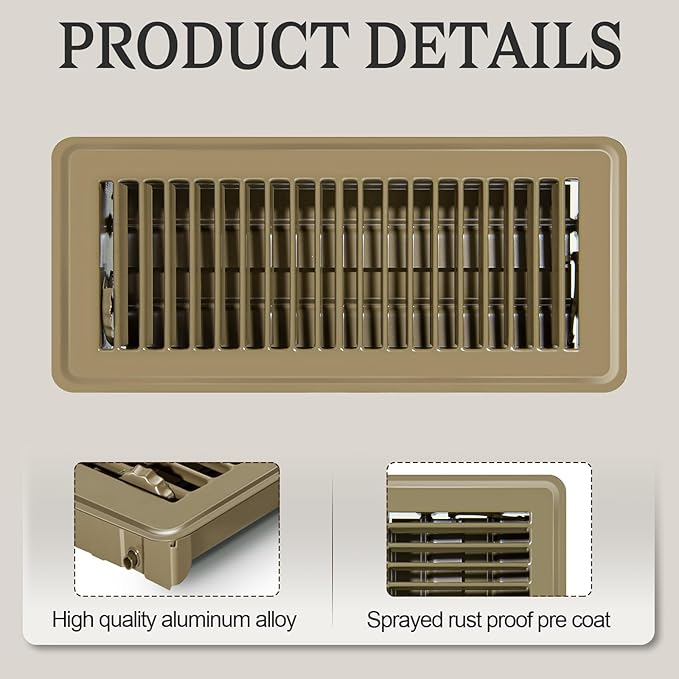12 PCS Floor Vents Floor Registers 4x12 inch, Heavy Duty Metal Heat Air Vent Covers 4 X 12 with Rust Proof Finish for Home Office Wall Floor Registers Grilles & Vents (12, Brown, 4x12 Inches)