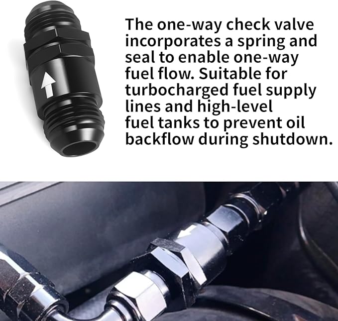 AN10 One Way Non Return Check Valve 10AN to AN10 Male Flare Inline Fitting Aluminum Black 2PCS