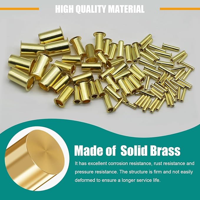 280PCS Brass Compression Insert，for Tube OD 1/8" 3/16" 1/4" 5/16'' 3/8" 1/2", Insert Tube Compression Sleeve Fitting Assortment Kit