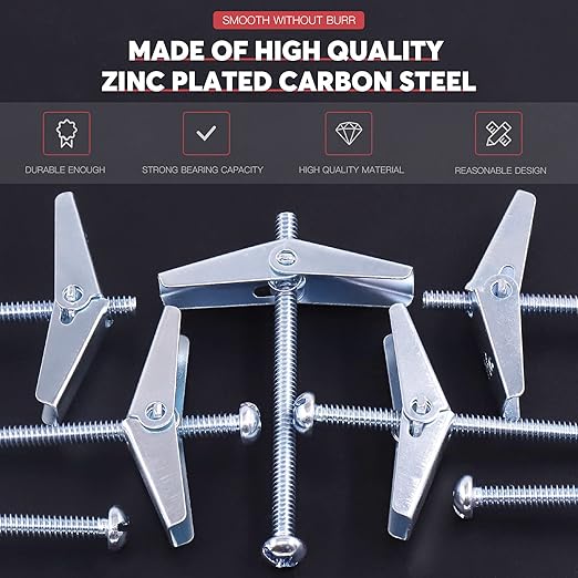 Hilitchi Molly and Toggle Bolt Zinc Plated Steel Philips Round Head Toggle Wing Nut Bolt (60Pcs 3/16 Inch)
