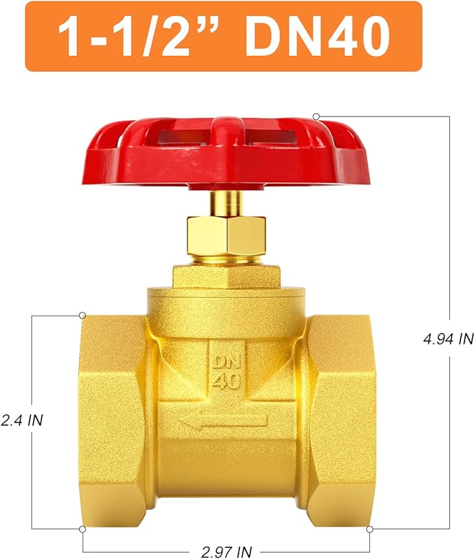 GASHER 1PCS Brass industrial Globe Valve, DN40 1-1/2" Female with Wheel Handle, Heavy Duty Globe Valve Tool For Water, Oil, Gas