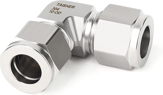 TAISHER 1PCS 304 Stainless Steel 90 Degree Compression Tube Pipe Fitting Connector, 10MM Tube OD x 10MM Tube OD Adapter