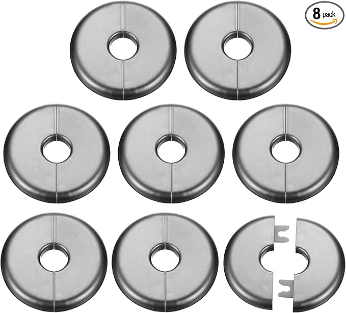 HARFINGTON 8pcs Wall Split Flange 17mm/0.7" Self-Adhesive Plumbing Cover Plates ABS Plastic Round Escutcheon Plate Buckle Design for Water Pipe Bathroom Kitchen Decoration, Gray