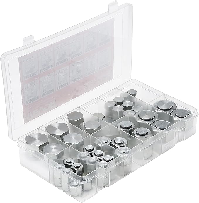 VEVOR 72 PCS ORFS Hydraulic Fittings, O Ring Face Seal Fitting Kit, Hydraulic Hose Tube and Pipe Fittings, Cap and Plug Set for Hydraulics, O Ring Assortment Kit Precision Thread, Sizes 4 6 8 10 12 16