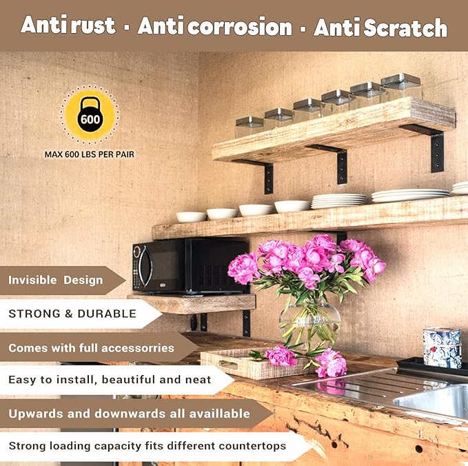 Countertop Support Bracket 20 Inch 3 Pack Countertop Bracket for Granite 3/8" Thick 20"x8"x2.5" Heavy Duty L Brackets Shelf Brackets Metal Corbels for Quartz/Granite/Wood/Concret/ Laminate Countertops