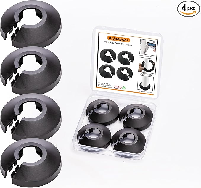 4Pcs Fit 1/2 Inch Flange Water Pipe Cover Decoration 16mm(5/8") Plastic PP escutcheon plate 1/2 inch Cover for Wall Pipe Tube Decoration (black)