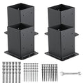 4x4 Post Base 4 Pcs, (Inner Size 3.6x3.6) Post Anchors, 13GA Thick Solid Steel & Black Powder Coated,Deck Post Brackets Support Deck Base Plate Pergola Brackets Fence Kit Mailbox Mount