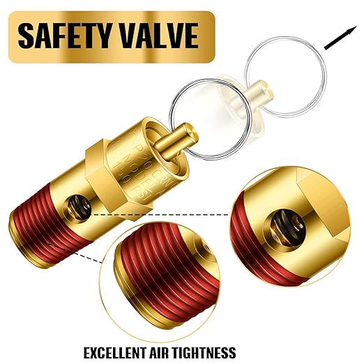 Bonuci 4 Pcs 1/4" Male NPT Safety Valve Air Compressor Pressure Relief Brass Safety Check Valve (150 psi Set Pressure)