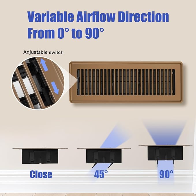 Floor Register 4x14, Adjustable Floor Vent Covers for Home Floor, Wall, Heavy Duty Walkable Steel Floor Vents, Rust-Proof Register Vent Cover, 2 Pack Value Set, Brown