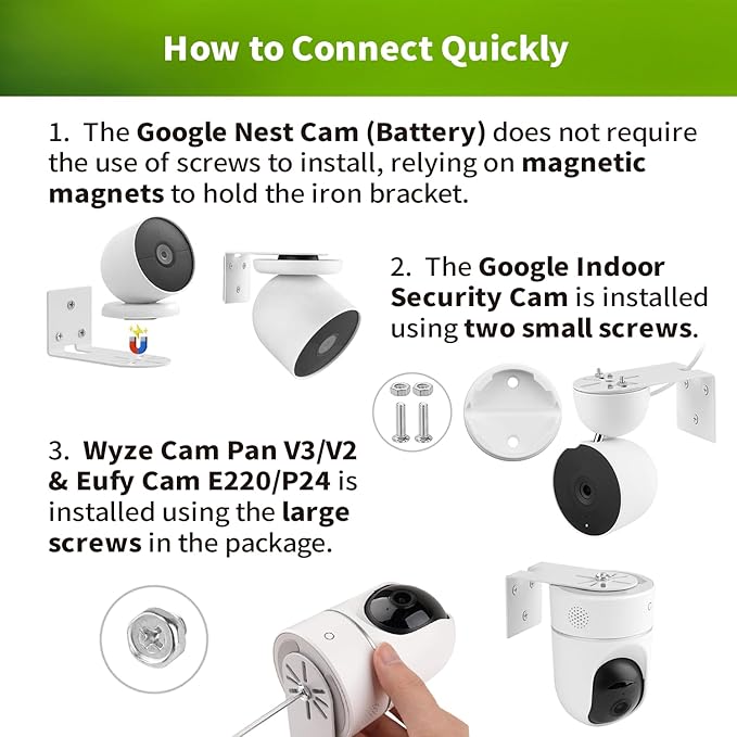 2 Pack Metal Wall Mount for Kasa Indoor Pan/Tilt Camera EC70 & KC410S – Wall or Ceiling Bracket, Upright or Upside‑Down Install, 360 Degree Adjustable Viewing, Rust‑Proof Steel (Camera Not Included)