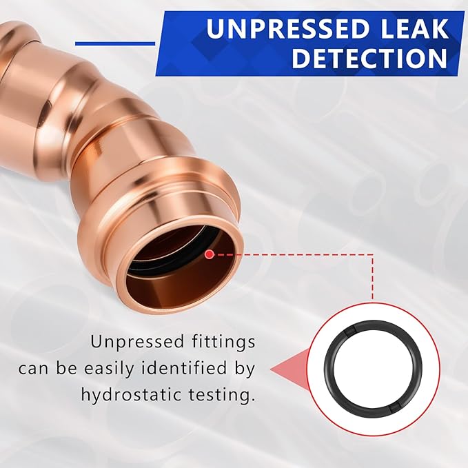 Copper Press Fittings 1/2 Inch 45-Degree Elbow, No-Lead Plumbing Pipe Connector | Compatible with Copper Pipes, Water Supply & Hydronic Heating Systems | Durable Press Fit Design, 10-Pack