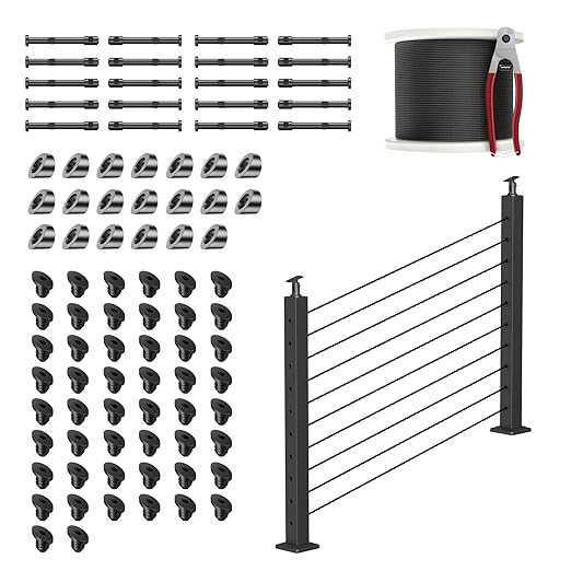 36" Stair Railing Post Kits(Post 35"x2"x2"), Adjustable Top Stair Cable Post System Includes 2Pack Stair Posts, 150FT Wire Rope, Black Swageless Cable Railing System Kit(No Handrail), RG32