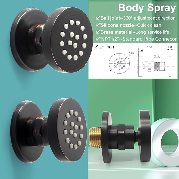 ENGA Antique Shower Faucet Sets Complete Oil Rubbed Bronze Shower System with Jets 8 inch Rainfall Head and Handheld Spray Fixtures Combo, 3 Way Diverter Brass Rough in Valve Trim Kit