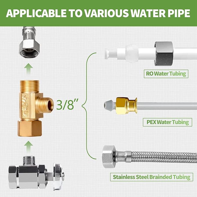 Lead-Free 1 PCS Brass Angle Stop Add-A-Tee Valve 3/8" Female by 3/8 Inch by 3/8-Inch Male T Extender Water Compression Easy Connect Tee (Pack of 1)