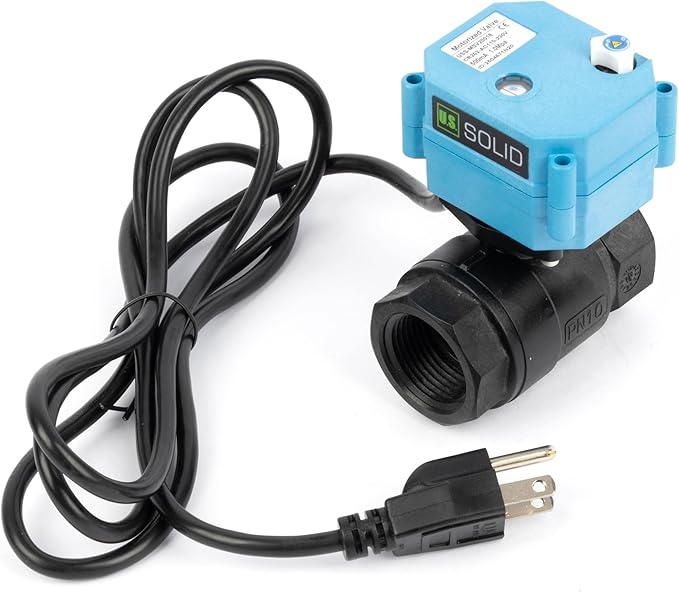 U.S. Solid 1” PPE Motorized Ball Valve with US Plug - Plastic Electrical Ball Valve, 2 Wire Auto Return, AC 110~230V, Normally Closed