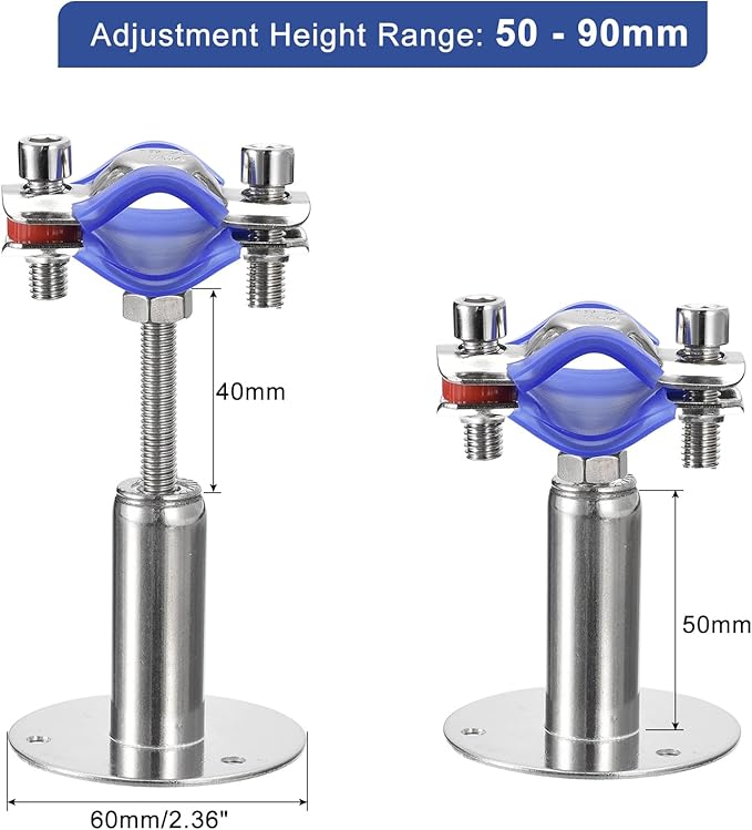 uxcell 2Pcs Stainless Steel Pipe Supports Wall Mount Ceiling Mount Pipe Bracket Adjustable Clamp Pipe Strap Fit for Dia 19-22mm Pipe Tube