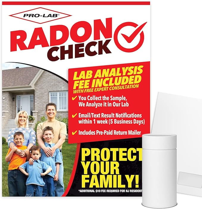 PRO-LAB Radon Test Kit for Home - EPA Approved Short-Term Radon Tester with 1 Detector - Lab Fee & Return Mailer Included - Quick & Reliable Radon Testing