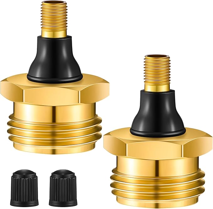 2 Pcs Brass Blow Out Plug for RV Antifreeze, Air Hose Compatible with Schrader Valve to Blow Out RV Water Lines, Winterization Valve for Campers, Motorhomes and Travel Trailers