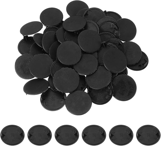 uxcell 50Pcs Plastic Hole Plugs, 1-1/2"(38mm) Flush Type Panel Round Screw Caps Cover Fastener Knockout Locking Plugs for Furniture Insert End Caps Panels, Black