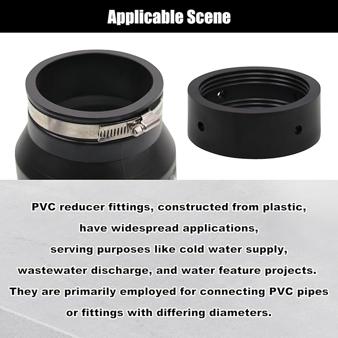 RULLINE 4" to 3" Black PVC Reducer Coupler & Gate Valve Bushing with 2pcs Clamps RV Plumbing Fittings PVC Pipe Coupler Adapter RV Sewer Connection