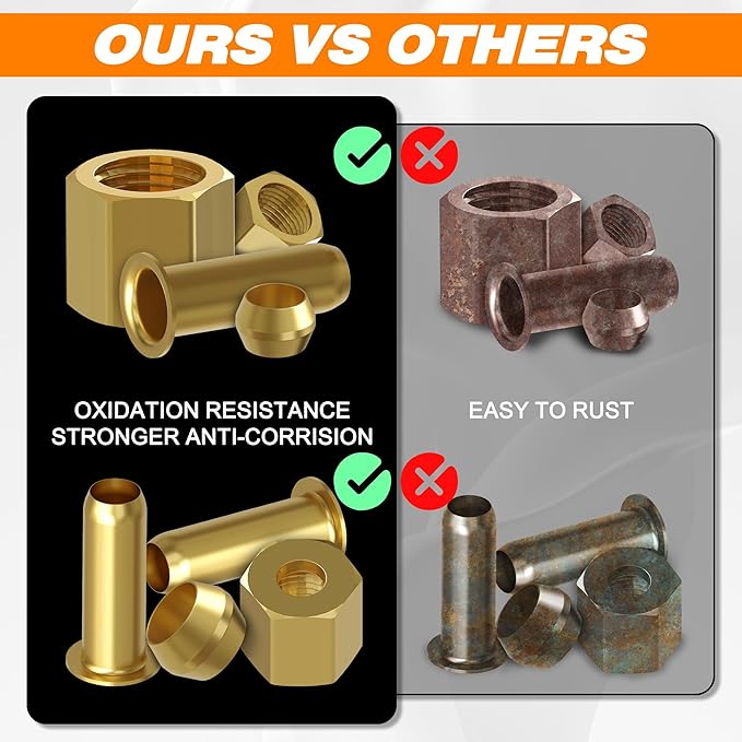 280PCS Compression Fittings Assortment kit - 6 Sizes (1/4", 3/8", 5/16", 1/2", 3/16",1/8") of Brass Compression Sleeve Ferrule & Insert, Connect for Air, Water, Fuel, Oil and Inert Gases