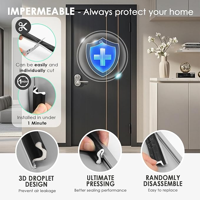 60FT Kerf Weather Stripping Door Seal Sound Proof Weather Strips Seal Strip for Front Door Frame Soundproofing Exterior Door Insulation Gasket (with 4 Door Corner Seals)