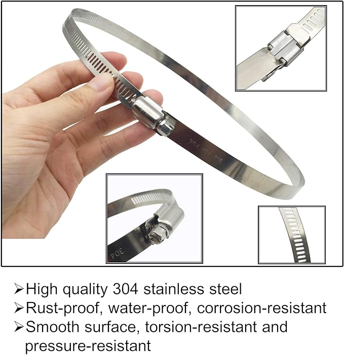 2Pcs 10" (Diameter) Adjustable 304 Stainless Steel Duct Clamps Hose Clamp Pipe Clamp Air Ducting Clamp worm drive hose clamps (251mm-273mm)