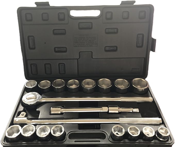 21-Piece 3/4" Drive Socket Wrench Sets, 6-Point,SAE Size(7/8''-2"),CR-V Steel Sockets with Adapters and Ratchet Handle,Flex-head breaker bar
