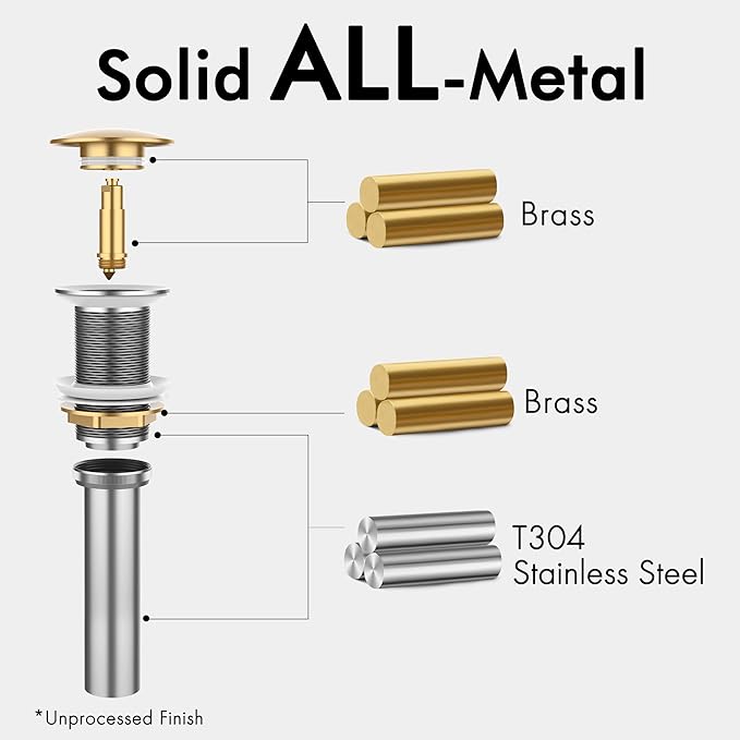 KES Bathroom Sink Drain Without Overflow Vessel Sink Lavatory Vanity Pop Up Drain Stopper Polished Chrome for 1.6"-1.9" Sink Hole, All Metal Rustproof Brass and 304 Stainless Steel, S2008D-CH