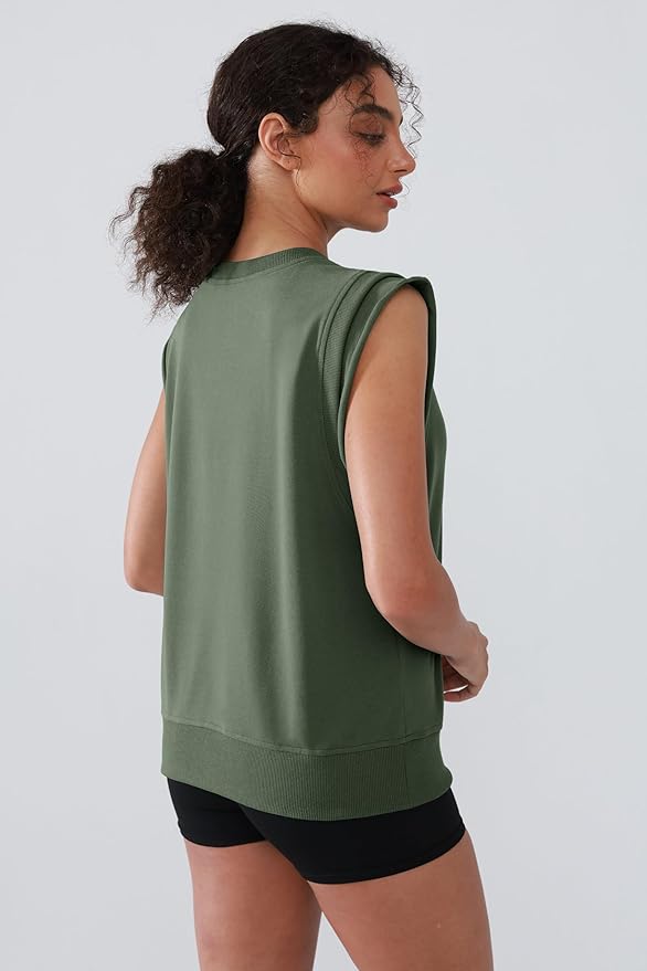 Workout Tank Tops Woman Crew Neck Athletic Tops Cotton Sweatshirt Loose Fit Muscle Tanks Runnning Gym Sports Shirt