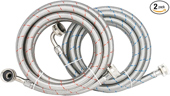 WHK 2 Pack 10ft Washing Machine Hoses Stainless Steel Washer Hoses with 90 Degree Elbow Washer Hot and Cold Water Hose Connection Inlet Washer Supply Lines