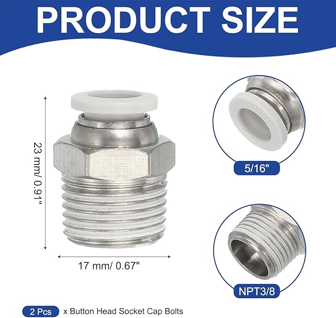 MECCANIXITY 2 Pcs NPT Push to Connect Air Fittings, Male Straight 5/16" Tube OD x 3/8" NPT Thread Air Quick Connector Coupling Adapter for Gas Hose Pneumatic Tools, White