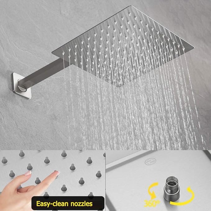Brushed Nickel Shower System 10 Inch Bathroom Luxury Rain Mixer Shower Combo Set Wall Mounted Rainfall Shower Head and Handheld System Shower Faucet Rough-in Valve Body and Trim Kit