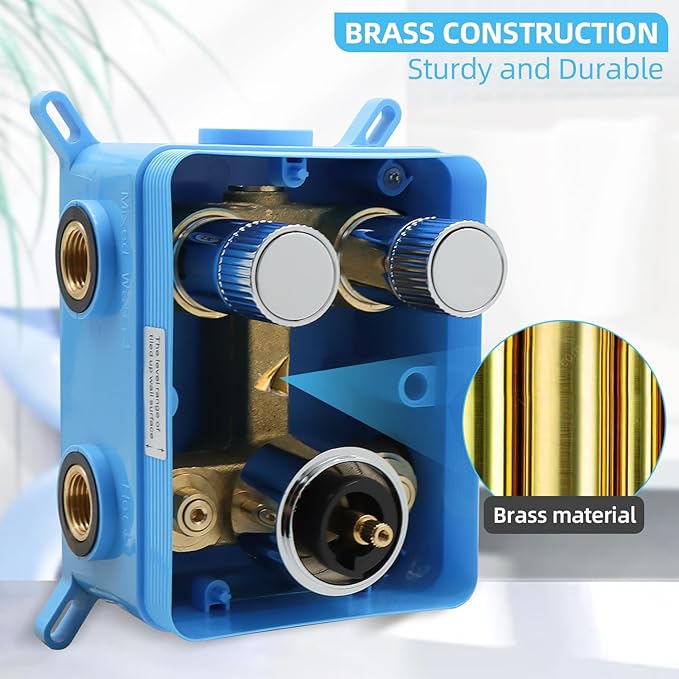 Thermostatic Shower Valve Shower Diverter 2 Way Shower Valve with Temperature Control Shower Mixing Adjustable Flow Diverter（Polished Chrome）