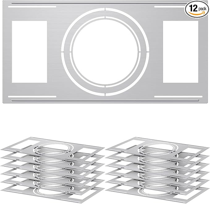 12 Pcs New Construction Mounting Plate 8/10/12 Inch Flat Steel Rough-in Light Bracket LED Recessed Lighting Housing Reinforcement Shallow Recessed Lighting Mounting Plate for LED Light Bar