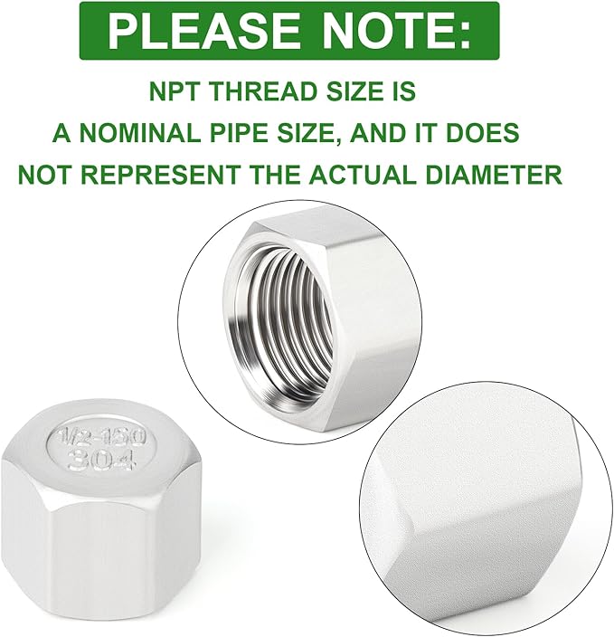 TAISHER 10PCS 304 Stainless Steel Cap Pipe Plug Socket Fitting 1/2" NPT Female