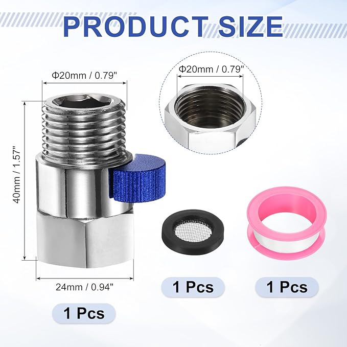 uxcell 3 Set G1/2" Female x Male Shower Shut Off Valve, Brass Water Flow Control Valve for Shower Head with Hose Flow Restrictor, Blue