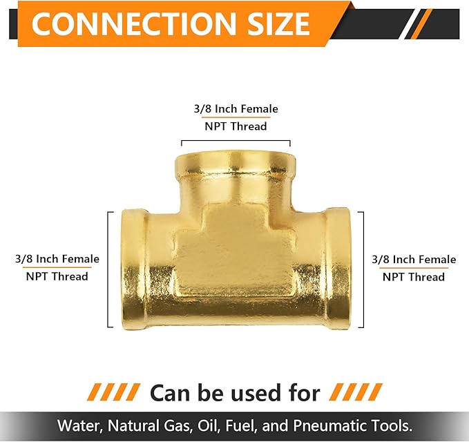 5-PCs HeSun Brass Pipe Fitting, 3/8" x 3/8" x 3/8" NPT Female Thread Tee