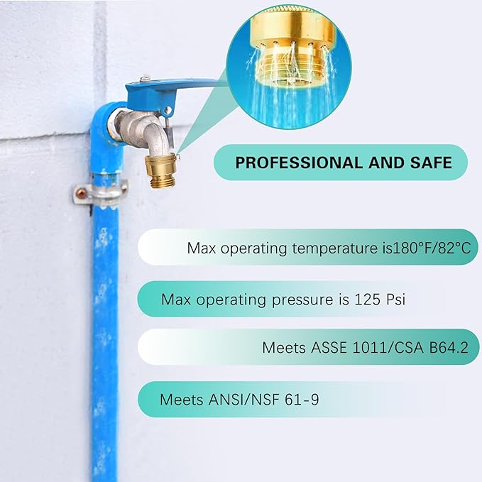 2-Pack 3/4 Inch GHT Backflow Preventer for Garden Hose, Brass Vacuum Breaker Outside Faucet, Anti-Siphon Valve Hose Bib, Garden Hose Check Valve, RV Vacuum Breaker Valve with Tape