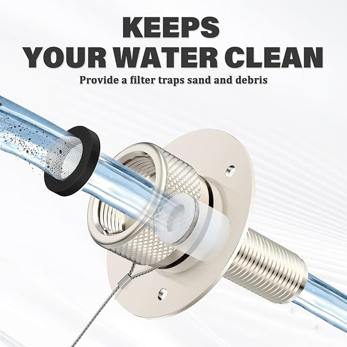 All Metal RV City Water Inlet with Check Valve RV water inlet -rv water fill inlet Leak Proof & Universal Fit for RV Camper Motorhome Trailer Marine -Nickel