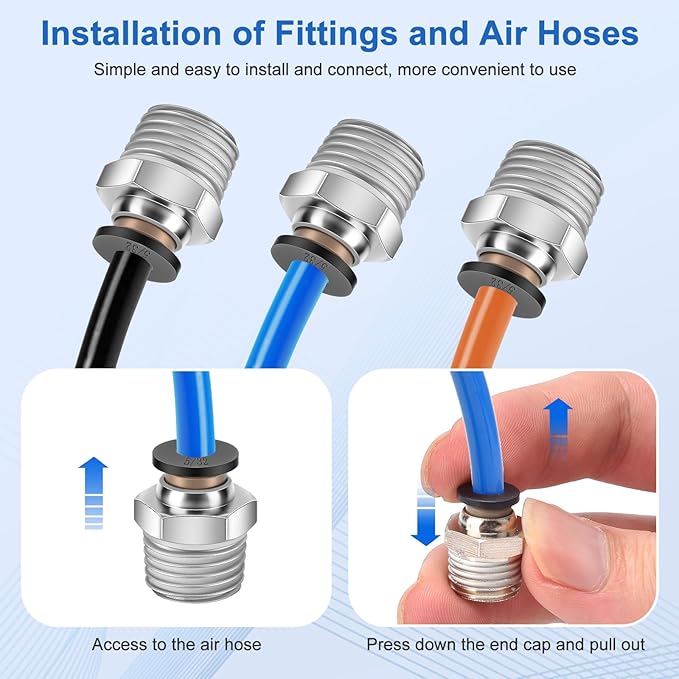 10 Pcs Push-to-Connect Fittings 5/32 Inch Tube OD x 1/4 Inch NPT Thread Pneumatic Male Straight Quick Connect Air line fittings