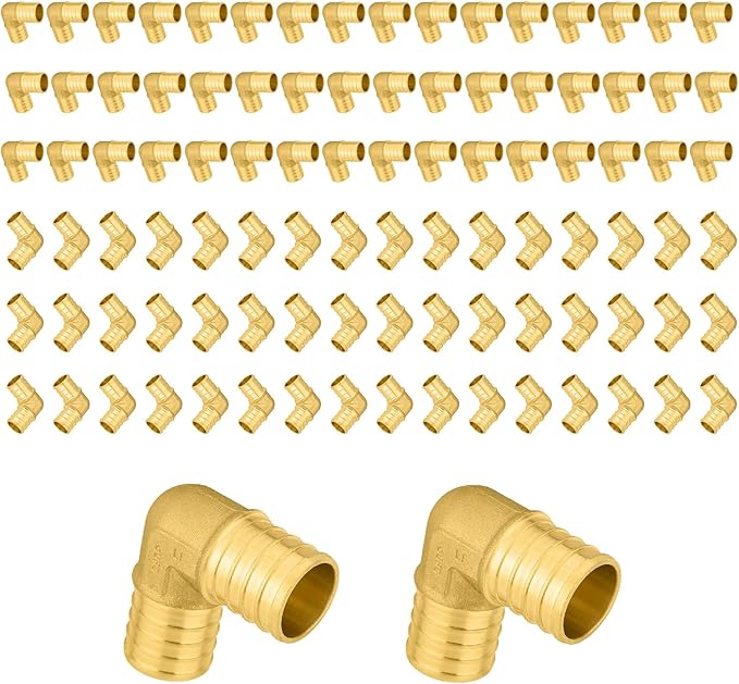 100-Pack PEX Fittings Niikappu 1"x1" Pex Elbow, Brass Crimp Pipe Fittings for PEX Pipes, ASTM F1807