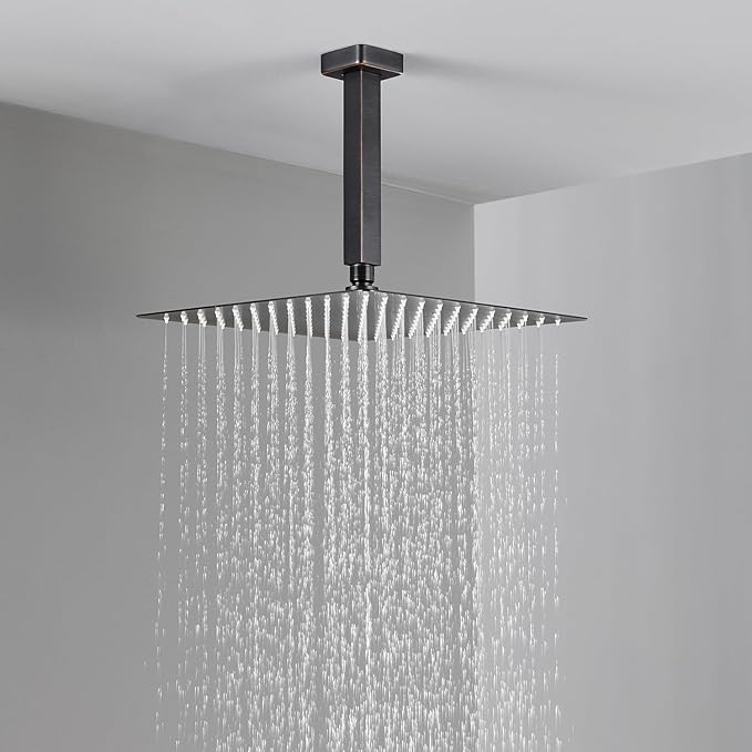 Shower System 12 Inches Rain Shower Combo Set Oil Rubbed Bronze Ceiling Mount Shower Faucet Bathroom Faucets with Rainfall Shower Head and Hand Shower